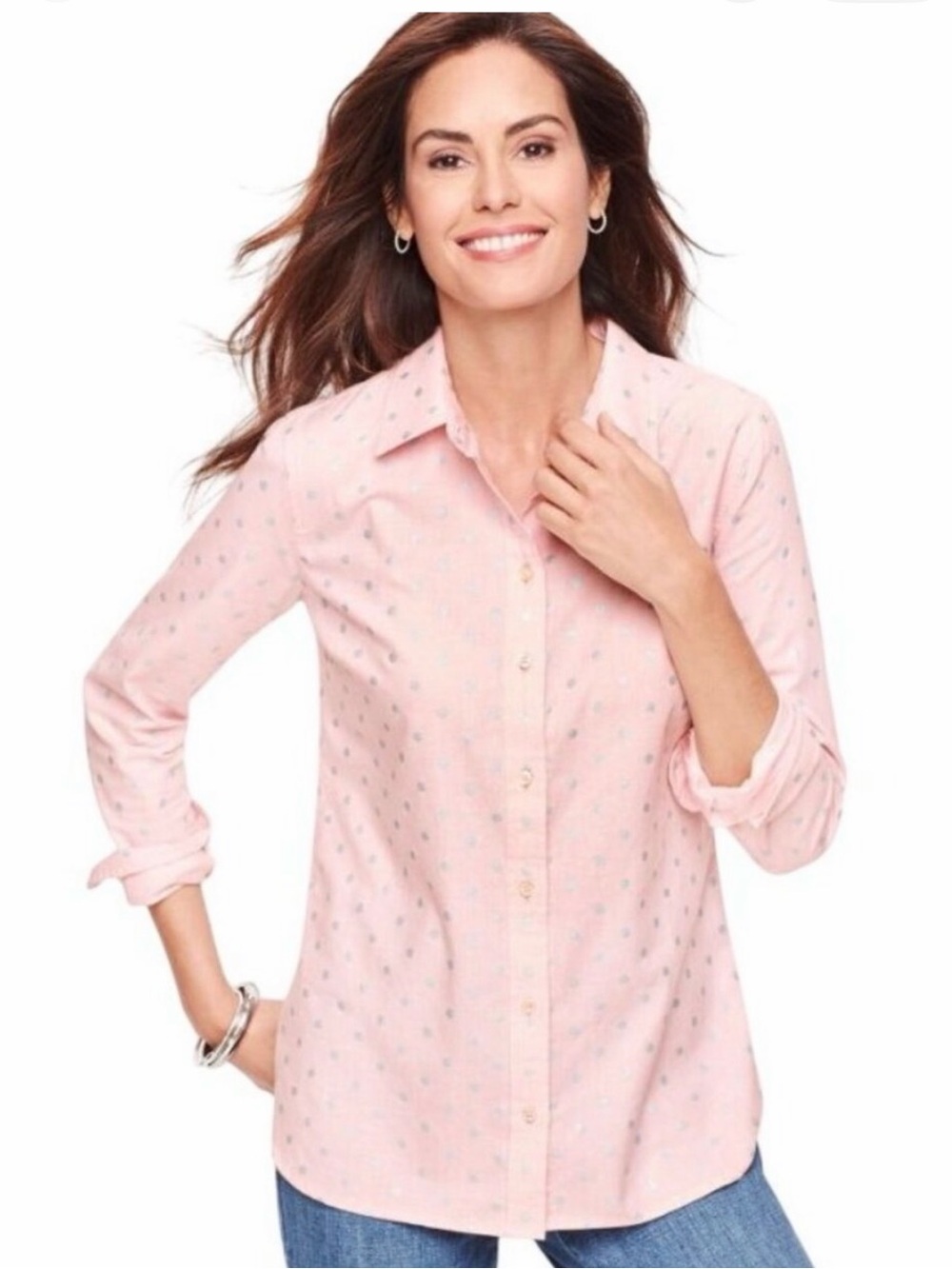 Talbots Light Pink Polka Dot Button-Down Shirt